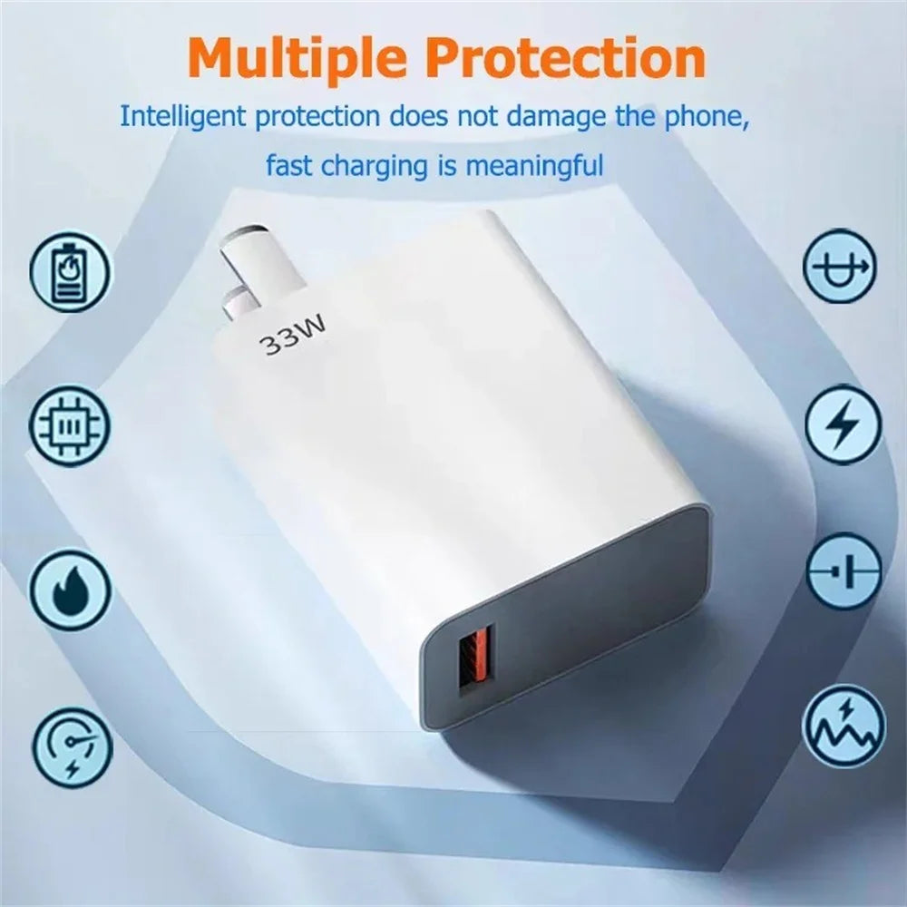 USB Charger 33W Fast Charging EU/US Plug Wall Charger 6A Type C Cable For Xiaomi Redmi K30 K40 iPhone Quick Charge Phone Adapter