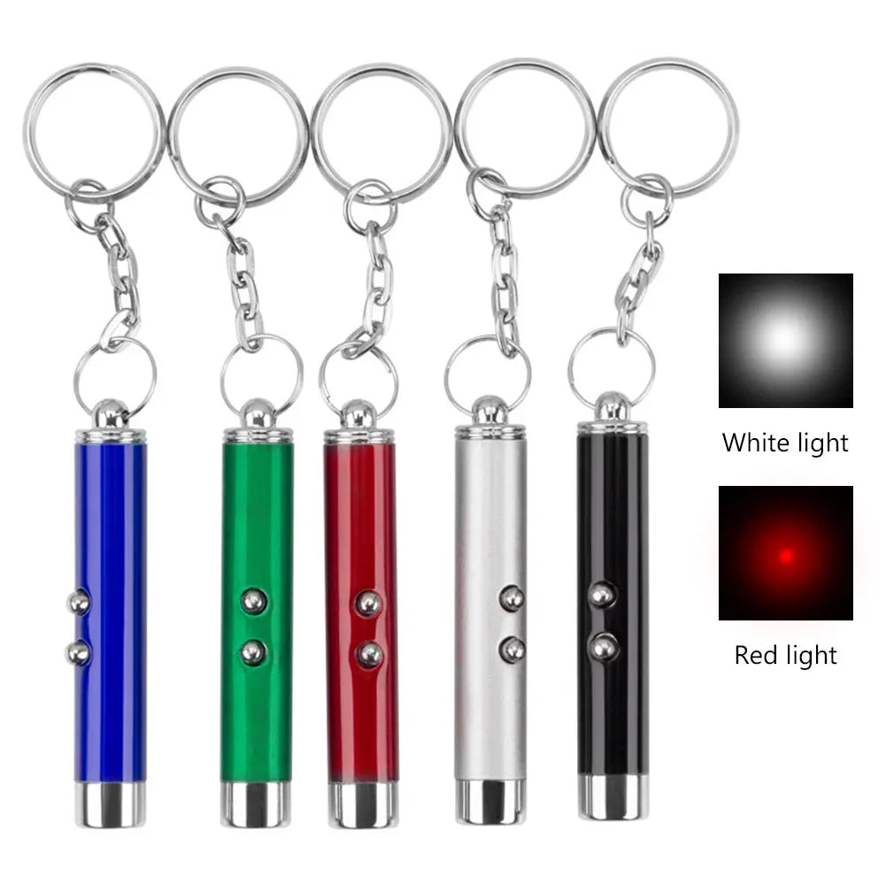 Cat Playing Pointer Pen Mini Keychain Dogs Cat Chase Torch Toy Red White LED Light Pet Animal Toys Flashlight Plaything