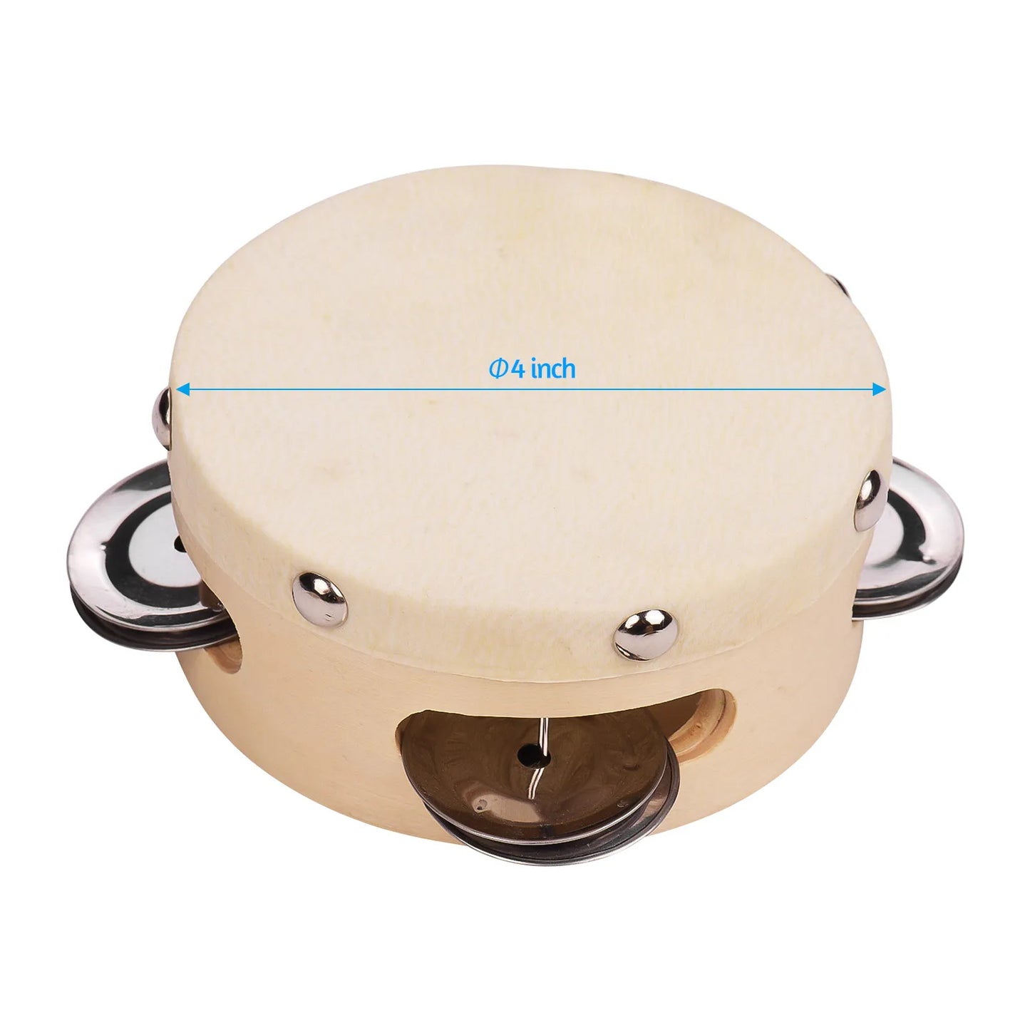 8 Inch Hand Tambourine Sheepskin Drum Skin Wooden Tambourines Entertainment with Metal Single Row for Adult Kid Musical Timbrels