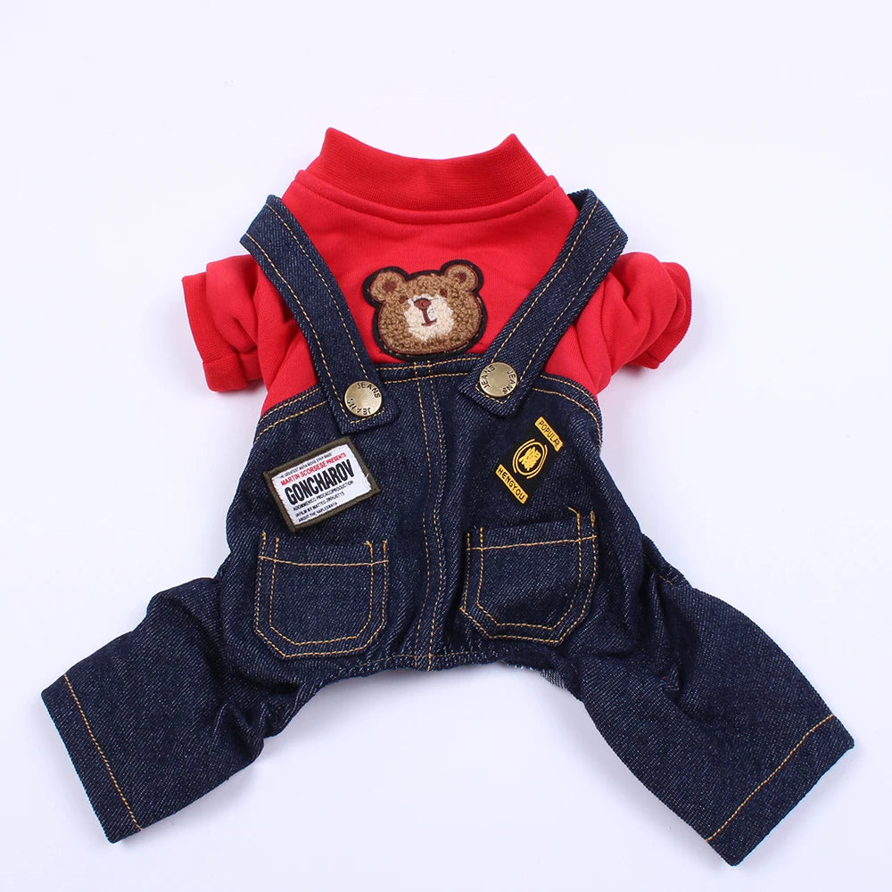 New Pet Jumpsuit Rompers Dog Hoodie Denim Coat T-Shirt Cat Puppy  Jacket Autumn/Winter Clothes Apparel