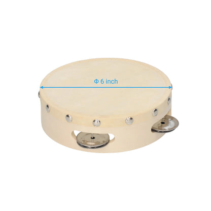 8 Inch Hand Tambourine Sheepskin Drum Skin Wooden Tambourines Entertainment with Metal Single Row for Adult Kid Musical Timbrels