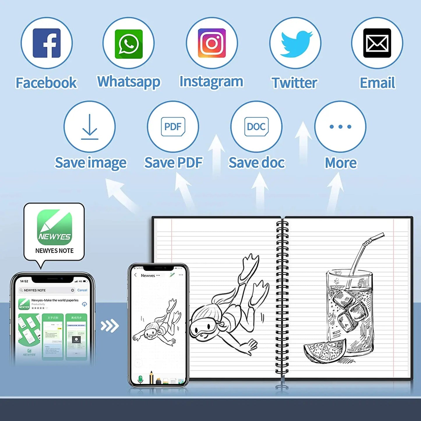 Smart Reusable Notebook A4 A5 A6 Erasable Wirebound Notebook Sketch Pads APP Storage Office Drawing Kids Gift VIP Drop Shipping