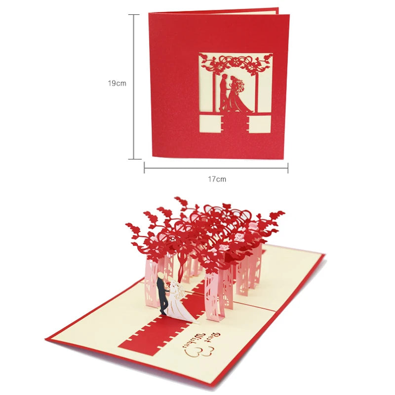 3D Pop UP Cards Valentines Day Gift Postcard with Envelope Stickers Cherry Tree Wedding & Engagement Invitation Greeting Cards