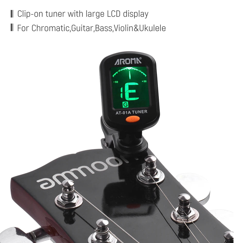 AROMA AT-01A Guitar Tuner Rotatable Clip-on Tuner LCD Display for Chromatic Acoustic Guitar Bass Ukulele Guitar Accessories