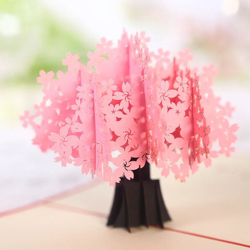 3D Pop UP Cards Valentines Day Gift Postcard with Envelope Stickers Cherry Tree Wedding & Engagement Invitation Greeting Cards