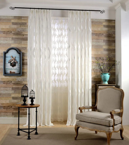 White Shiny Tulle shCurtains for Living Room Wavy Stripes Curtains Modern Solid Decoration Balcony Voile Window Treatments