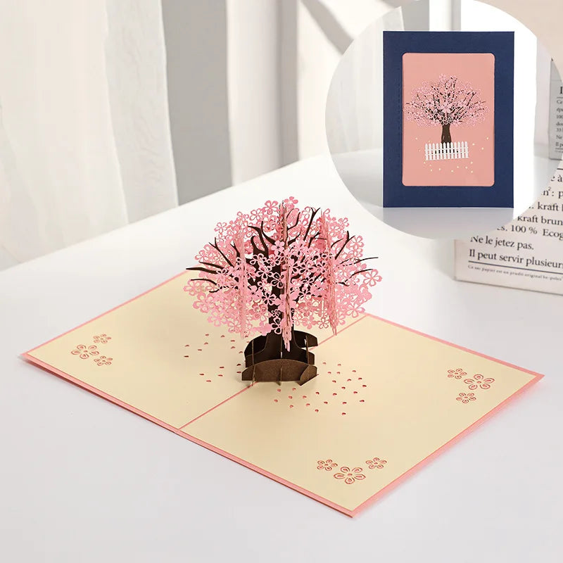 3D Pop-Up Card Flower Maple Cherry Tree Wedding Invitation Greeting Card Birthday Party Anniversary Gift Postcard With Envelopes