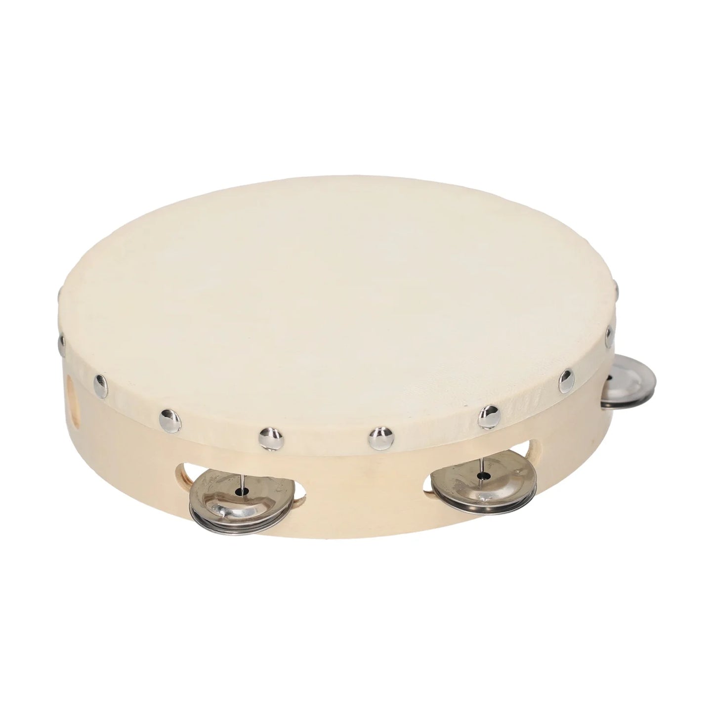 8 Inch Hand Tambourine Sheepskin Drum Skin Wooden Tambourines Entertainment with Metal Single Row for Adult Kid Musical Timbrels