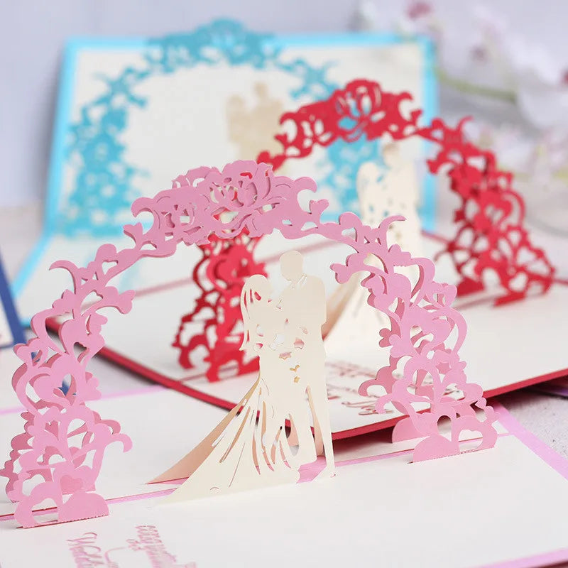 3D Pop UP Cards Valentines Day Gift Postcard with Envelope Stickers Cherry Tree Wedding & Engagement Invitation Greeting Cards