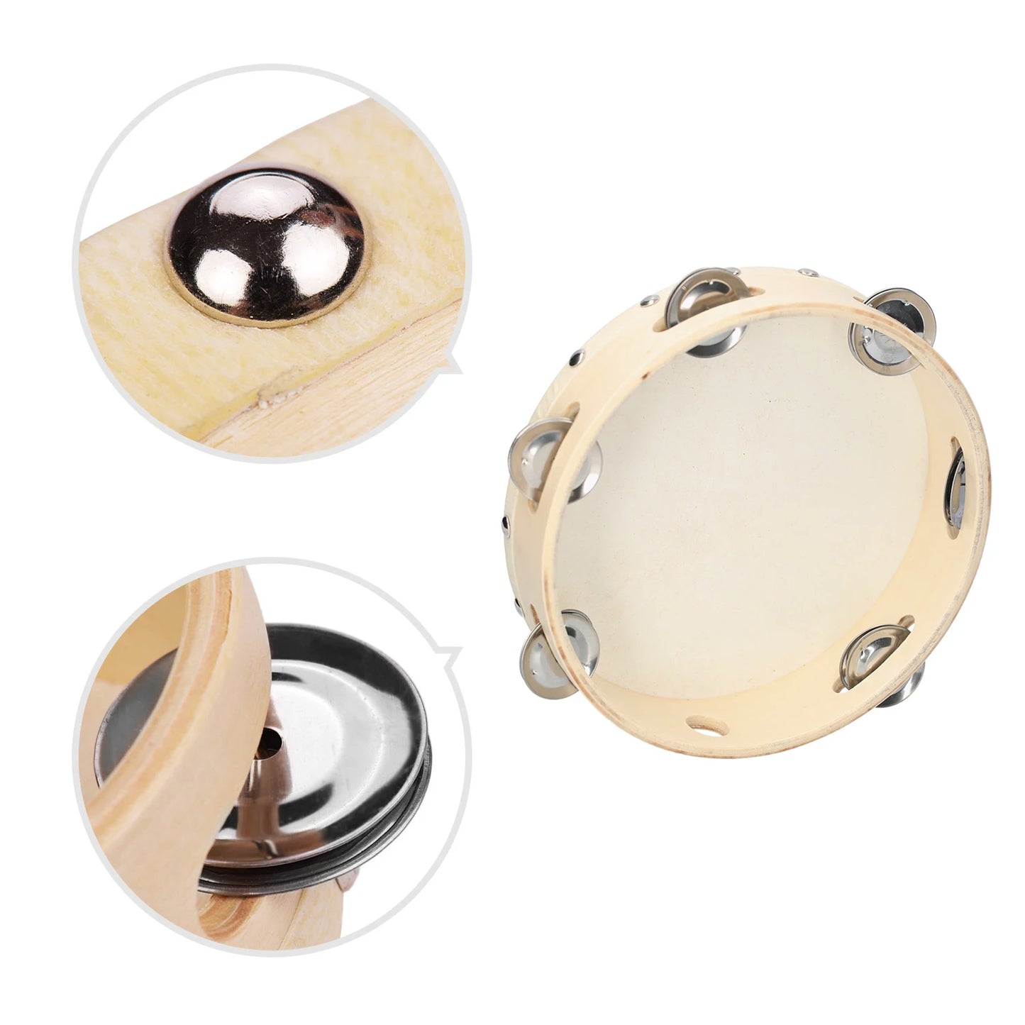 8 Inch Hand Tambourine Sheepskin Drum Skin Wooden Tambourines Entertainment with Metal Single Row for Adult Kid Musical Timbrels