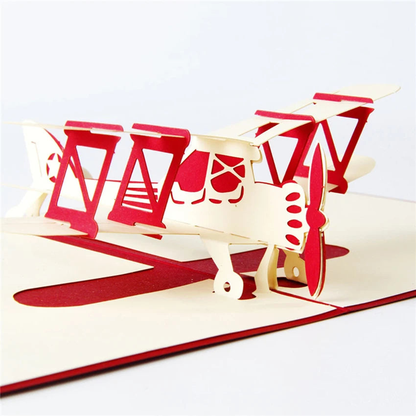 3D Pop UP Invitations Card 3D Paper Aircraft Plane Birthday Greeting Cards 3D Business Cards Postcard Boy Gift Card