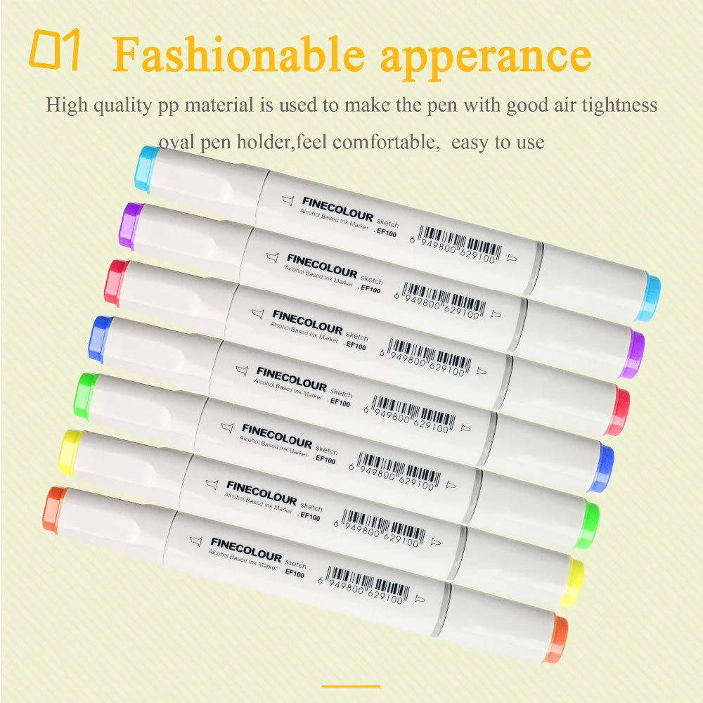 Finecolour EF100 High Quality Double-Headed Professional Sketch Drawing Art Markers for Office School Supplies Multifunction 1pc