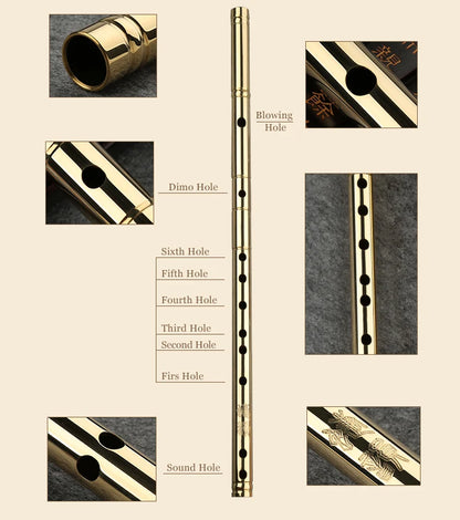 Professional  H62 Brass Tube  CDEFG Key 8 Holes Flute  Chinese Metal Flute  Classic Woodwind Musical Instrument