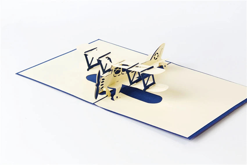 3D Pop UP Invitations Card 3D Paper Aircraft Plane Birthday Greeting Cards 3D Business Cards Postcard Boy Gift Card