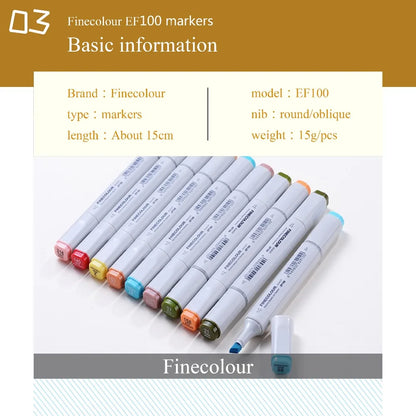 Finecolour EF100 High Quality Double-Headed Professional Sketch Drawing Art Markers for Office School Supplies Multifunction 1pc