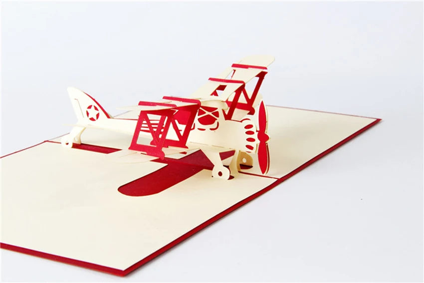 3D Pop UP Invitations Card 3D Paper Aircraft Plane Birthday Greeting Cards 3D Business Cards Postcard Boy Gift Card