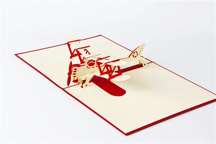 3D Pop UP Invitations Card 3D Paper Aircraft Plane Birthday Greeting Cards 3D Business Cards Postcard Boy Gift Card