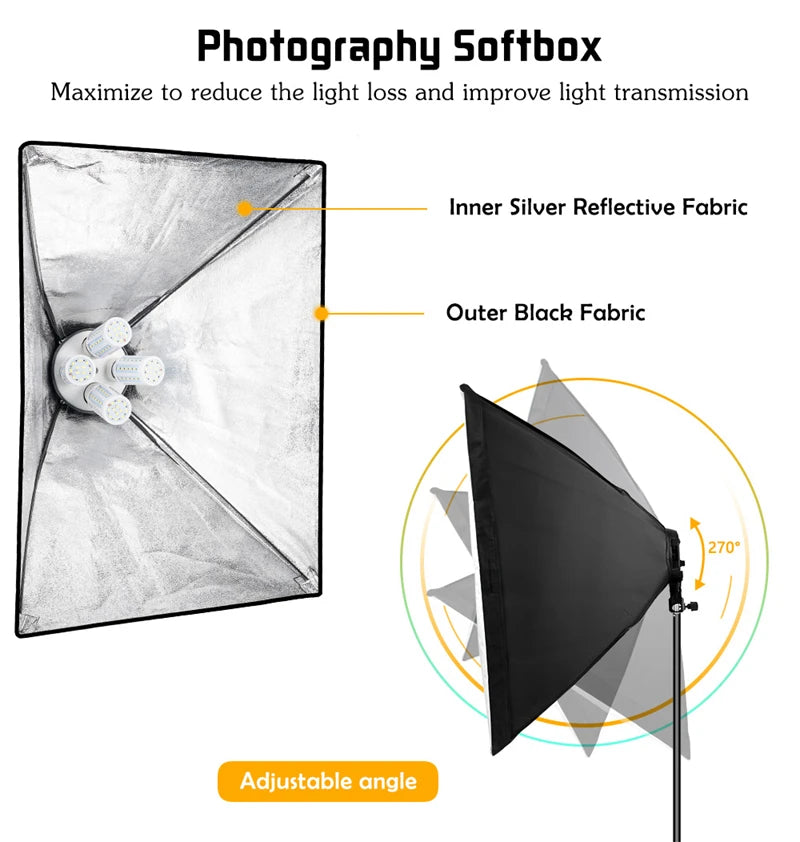 Softbox 50x70CM Photography Four Lamp Holders Lighting Kit With Photographic Tripod And Portable Bag For Photo Studio Shooting