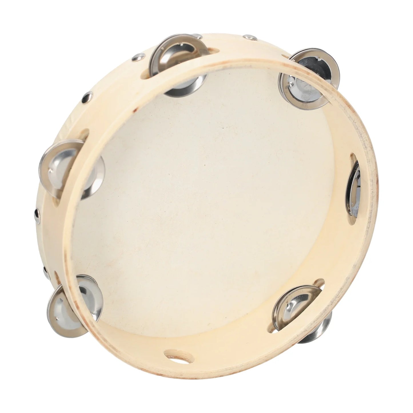 8 Inch Hand Tambourine Sheepskin Drum Skin Wooden Tambourines Entertainment with Metal Single Row for Adult Kid Musical Timbrels