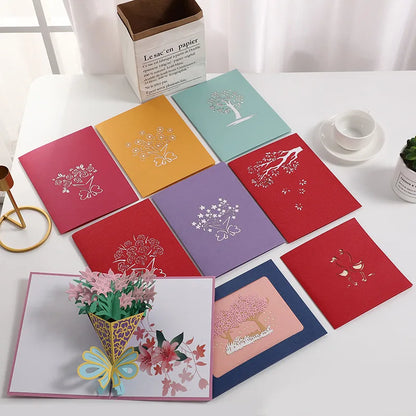 3D Pop-Up Card Flower Maple Cherry Tree Wedding Invitation Greeting Card Birthday Party Anniversary Gift Postcard With Envelopes