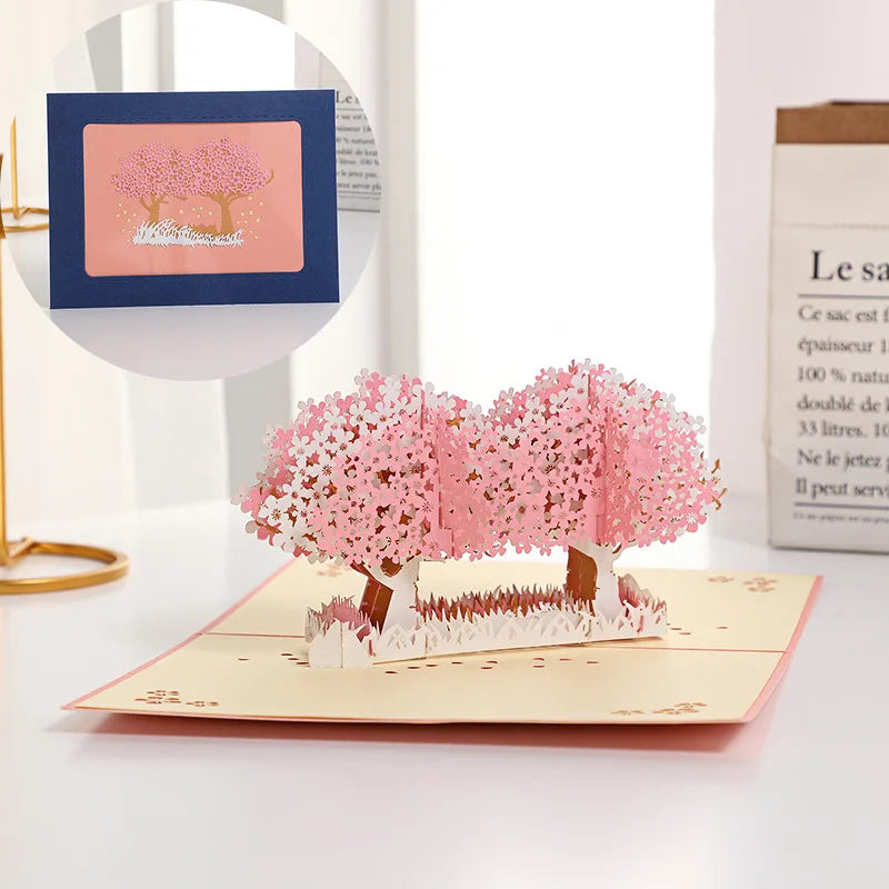 3D Pop-Up Card Flower Maple Cherry Tree Wedding Invitation Greeting Card Birthday Party Anniversary Gift Postcard With Envelopes