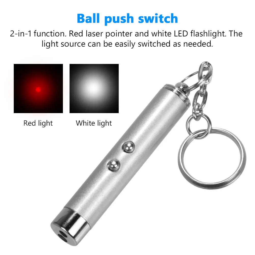 Cat Playing Pointer Pen Mini Keychain Dogs Cat Chase Torch Toy Red White LED Light Pet Animal Toys Flashlight Plaything