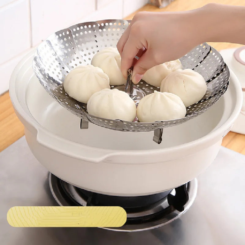 Folding Stainless Food Steamer Vegetable Fruit Food Basket Mesh Steamer Rack Cookware Utensils for Cooking Steam Dia.21/26/28cm