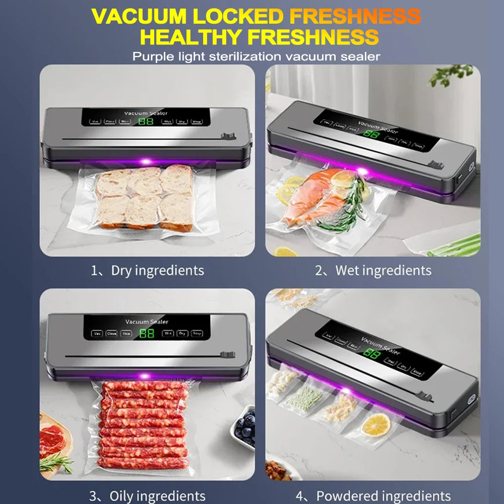 Electric Vacuum Sealer Built-In Cutter Knife Dry/Wet Food Sealed Packaging Kitchen Food Storage Seal Touch Key With 10pcs Bags