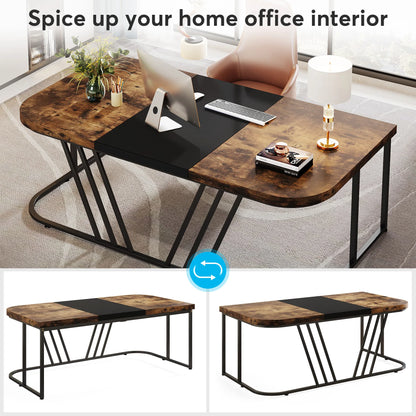 Tribesigns 63" Executive Desk, Large Home Office Desk with Metal Frame, Industrial Wood Study Writing Computer Desk Conference T