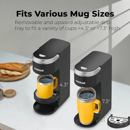 NEW Slim Single Serve Coffee Maker for K Cup Pods & Ground Coffee, One Cup Coffee Maker Fits 7.3" Travel Mugs