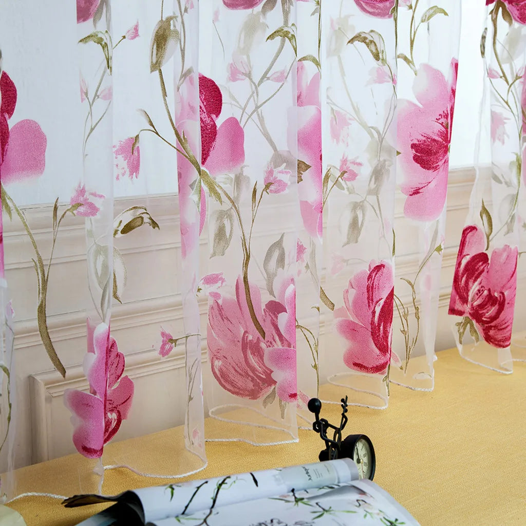 1pc Flower Tulle Curtains for Living Room Bedroom Kitchen Floral Voile Sheer Curtains for Window Treatment Drapes Blinds