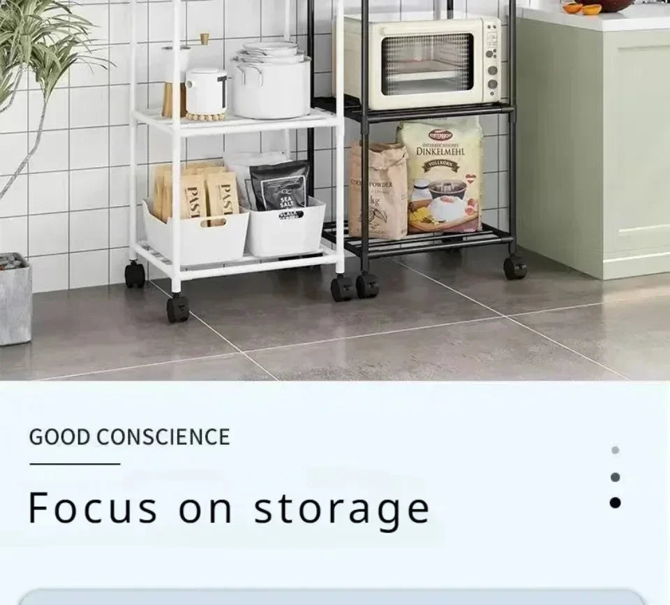 Storage Multilevel Kitchen Rack Panel Microwave Floor Rack Multilevel Kitchen Storage Rack With Pulleys For ToolHousehold Carts