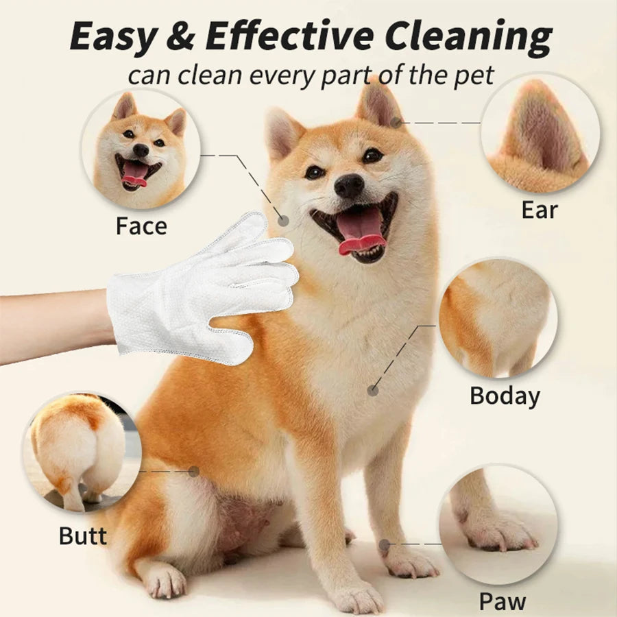 Cleaning Wipes Gloves for Dog and Cat,Pet Bathing Wipes Cleaning & Deodorizing,Dog Wipes for Body Paws Butt Daily Care,Cat Groom