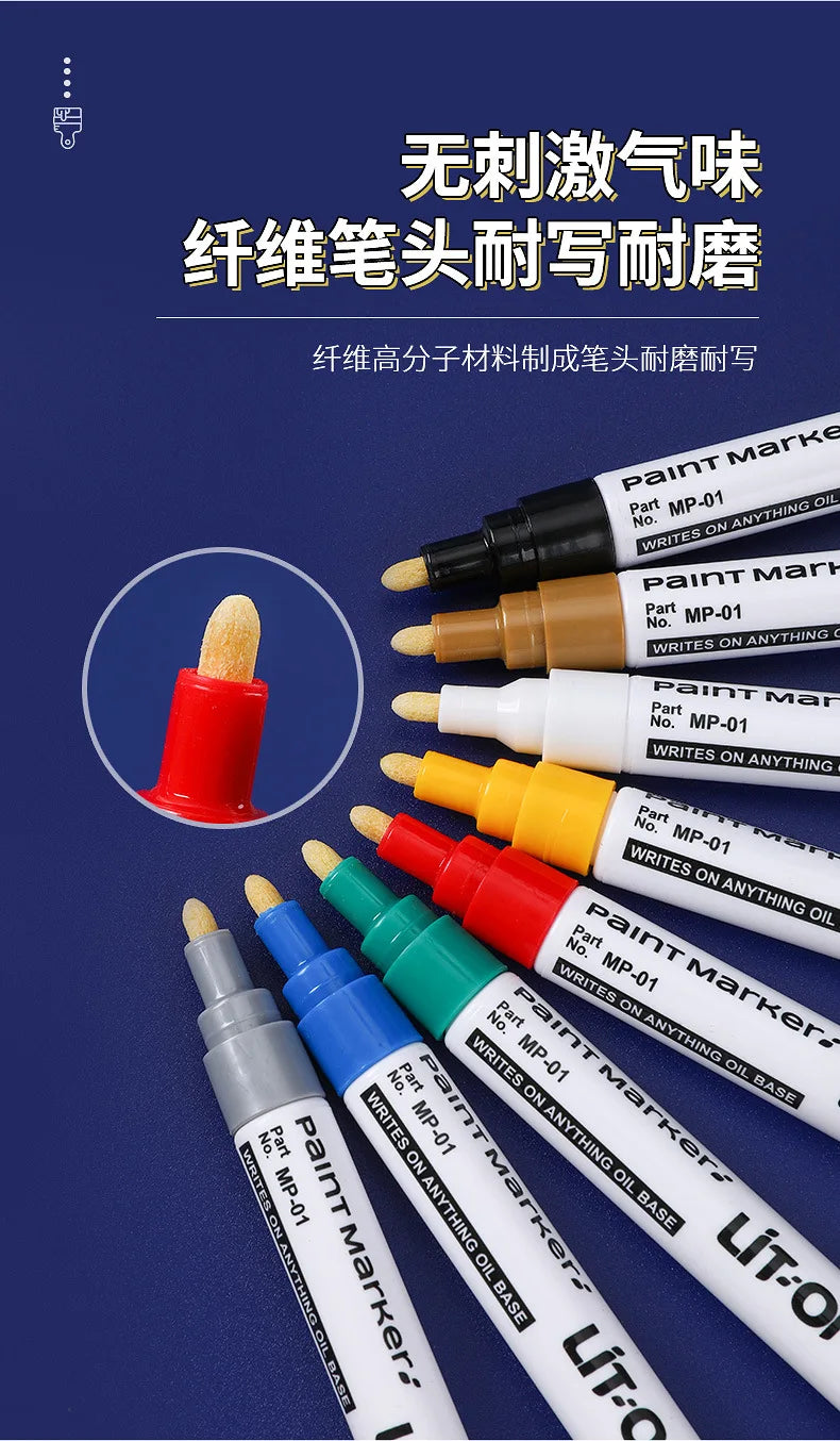 1 Pcs Colorful Permanent Paint Marker Waterproof White Markers Tire Tread Rubber Fabric Paint Metal 12 Colors Paint Marker Pens