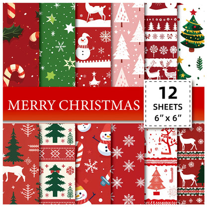 24Sheets Merry Christmas Scrapbook Paper Pad for Journaling DIY Arts,Craft Snowflake,Santa Pattern Christmas Gift Wrapping Paper