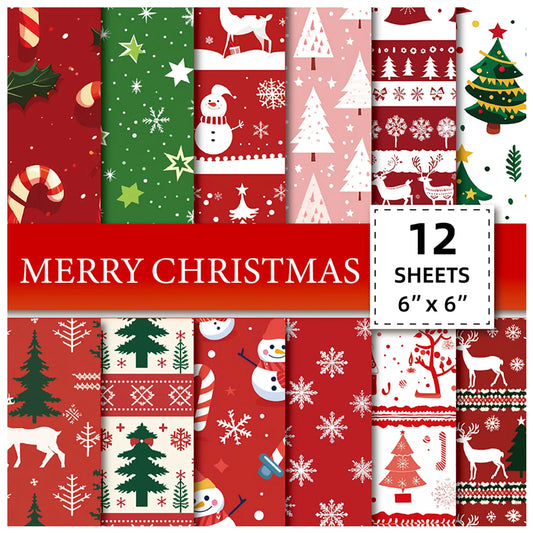 24Sheets Merry Christmas Scrapbook Paper Pad for Journaling DIY Arts,Craft Snowflake,Santa Pattern Christmas Gift Wrapping Paper