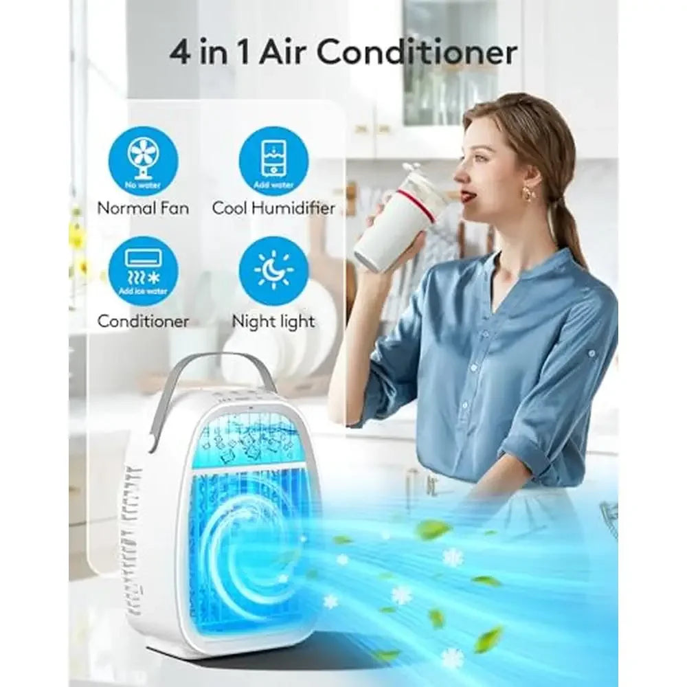 Portable AI Air Conditioner Fan Evaporative Cooling Humidifier LED Light USB Charging Quiet Operation Remote Control 3 Speed