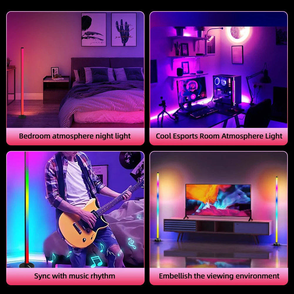 RGB LED Floor Lamp Remote APP Control Music Sync Corner Lighting Timer Smart Modern Mood Standing Lamp for Bedroom Living Room