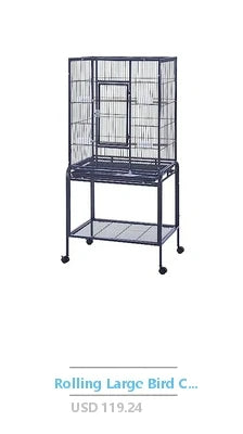 Wrought Iron Bird Cage Rolling Stand PlayTop Parrot Lovebirds Cockatiels Pigeons Flight Cage