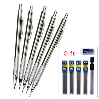 0.3 0.5 0.7 0.9 1.3 2.0mm Mechanical Pencil Set Full Metal Art Drawing Painting Automatic Pencil with Leads Office School Supply