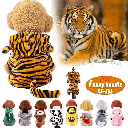 Thickened Flannel Costume for Pet, Warm Role Play, Tiger Dinosaur Costume, Monochromatic, Cat and Dog Clothing Autumn and Winter