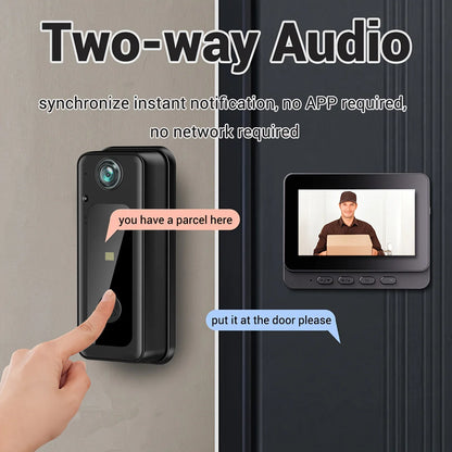 Wireless smart doorbell camera, 4.3 "screen indoor monitor, 2.4Ghz Wifi doorbell, 32GB SD card to save pictures and videos,