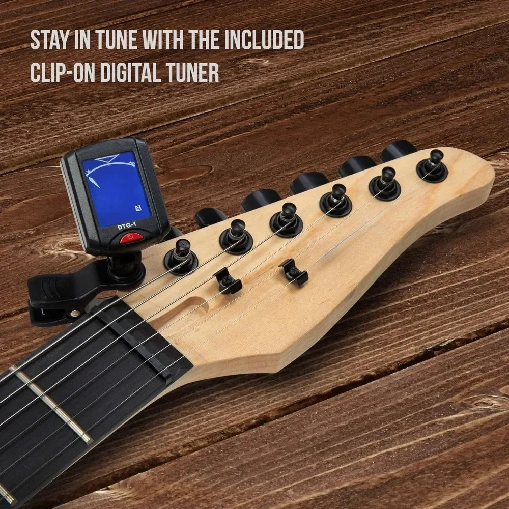 39 inch Electric Guitar Kit Bundle with 20w Amplifier, Digital Clip On Tuner, Six Strings, Two Picks, Tremolo Bar,Shoulder Strap