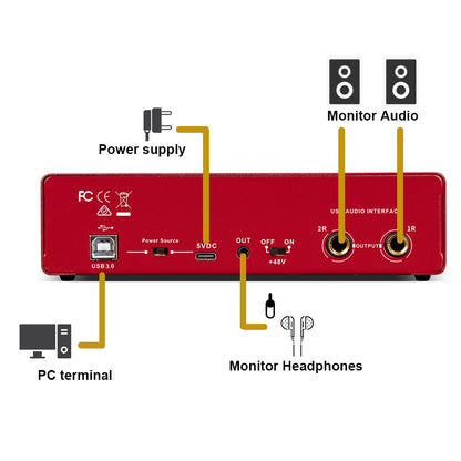 Audio Interface Depusheng MD22 Professional Sound Card with Monitoring Electric Guitar Live Recording For Studio Singing Micro