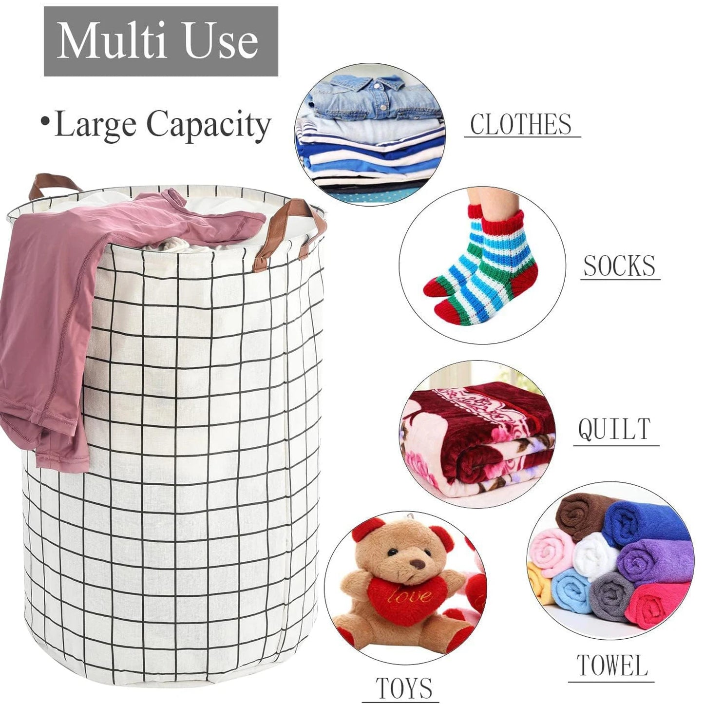 Thickened Large Laundry Hamper with Durable Handle,21.6" Tall Round Laundry Basket for Clothes Storage