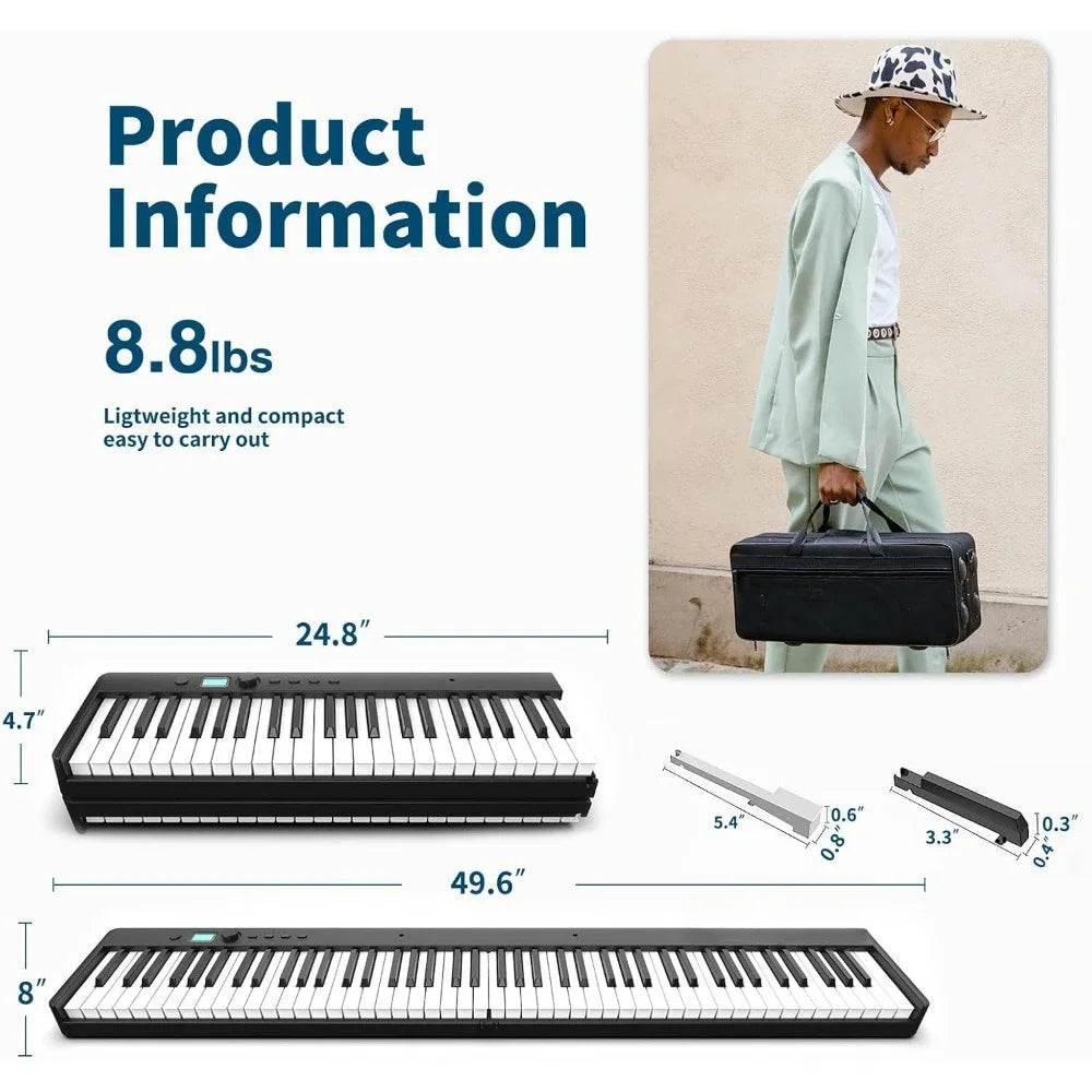 Folding Piano Keyboard, 88 Key Semi Weighted Keyboards Electric Piano, Full Size Keyboard Portable Digital Piano with Sustain