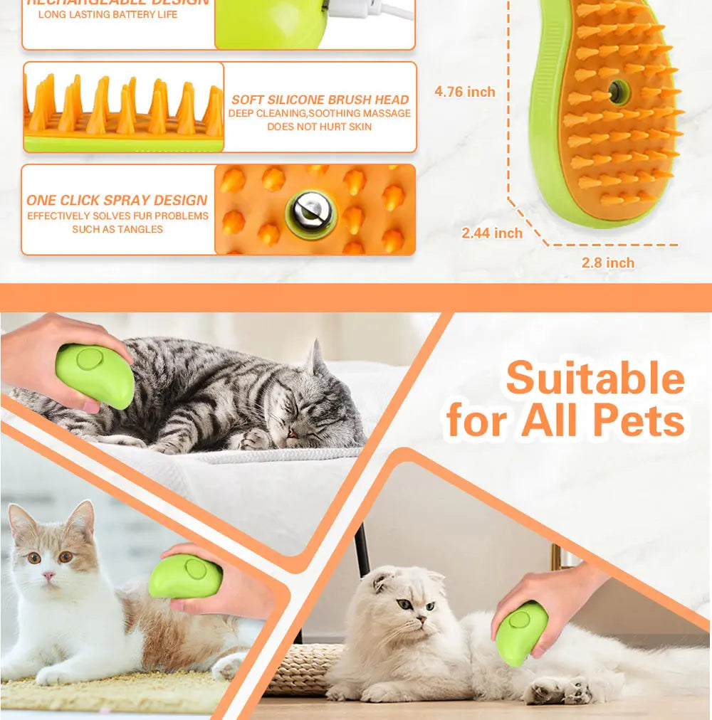 Cat Dog Steamy Brush Steam Comb USB Electric Sprayer for Massage Pet Grooming tool Shedding 3 in 1 Electric Sprays Massage Combs