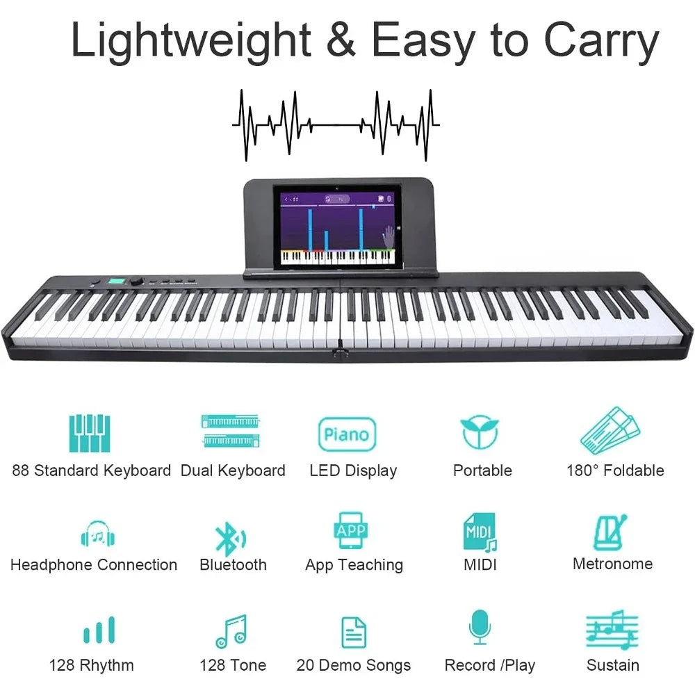 Folding Piano Keyboard, 88 Key Semi Weighted Keyboards Electric Piano, Full Size Keyboard Portable Digital Piano with Sustain