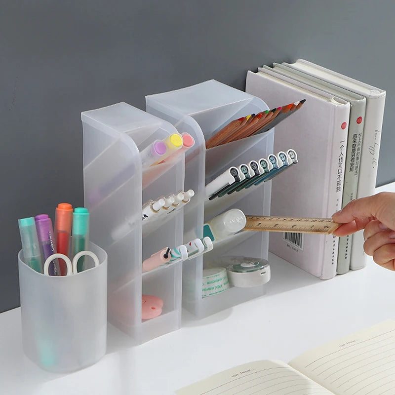 Kawaii Large Capacity Desk Pen Holder Pencil Makeup Storage Box Desktop Organizer Stand Box School Office Stationery