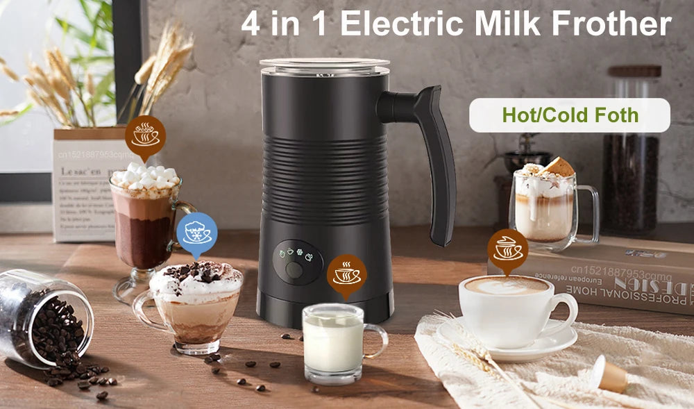 Electric Milk Frother Milk Foam Machine For Coffee Cappuccino Latte 4 in 1 Hot and Cold Foam Maker Automatic Milk Frother Foamer